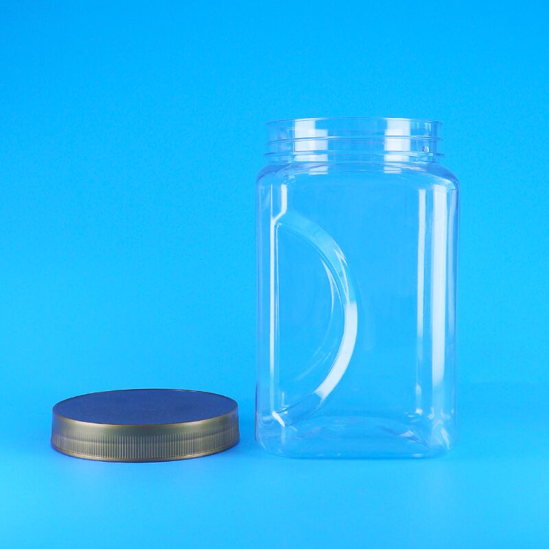 PET de forme carrée, transparent, couvercle brun, plastique, biscuits de qualité alimentaire, amandes