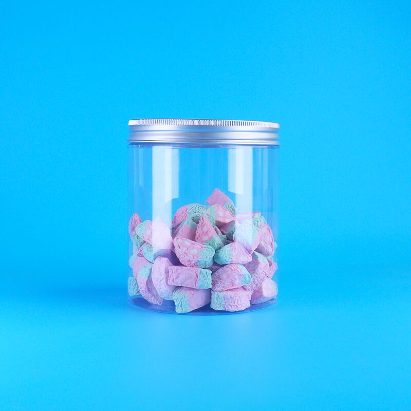Pot rond en plastique PET transparent pour bonbons à la prune, Skittles, gelée de fruits, gâteau aux haricots mungo, couvercle à vis