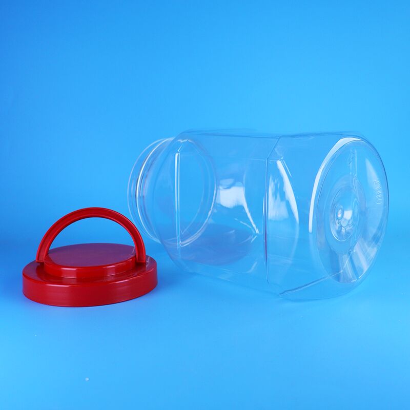 2100ml Bocaux en plastique PET transparent avec couvercle à vis rouge pour bonbons, crevettes, chips