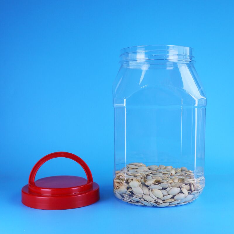2100ml Bocaux en plastique PET transparent avec couvercle à vis rouge pour bonbons, crevettes, chips