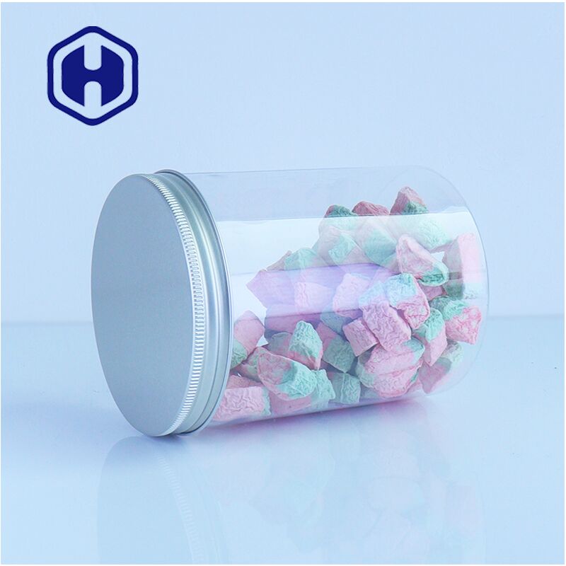 Produits alimentaires de qualité supérieure Jars en PET transparentes Couvercles en aluminium pour biscuits sucrés Sécurisés Facile à verser Emballage en vrac prêt