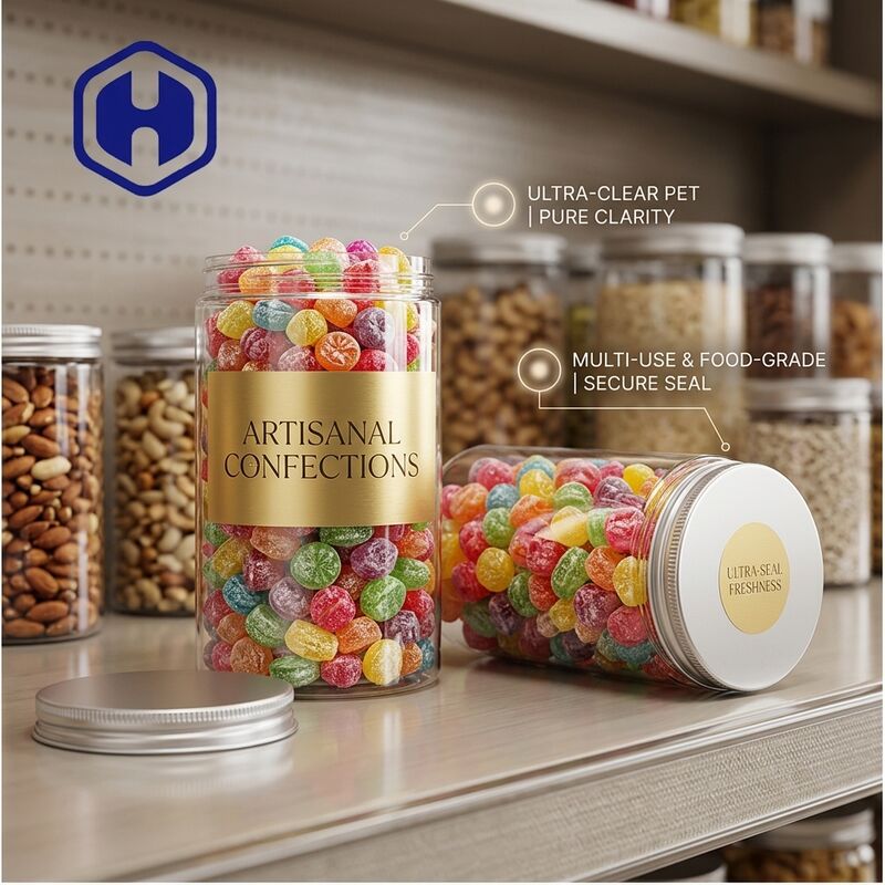 Produit alimentaire Clair PET en aluminium bouchon pots parfait pour les biscuits au chocolat bonbons facile fiable