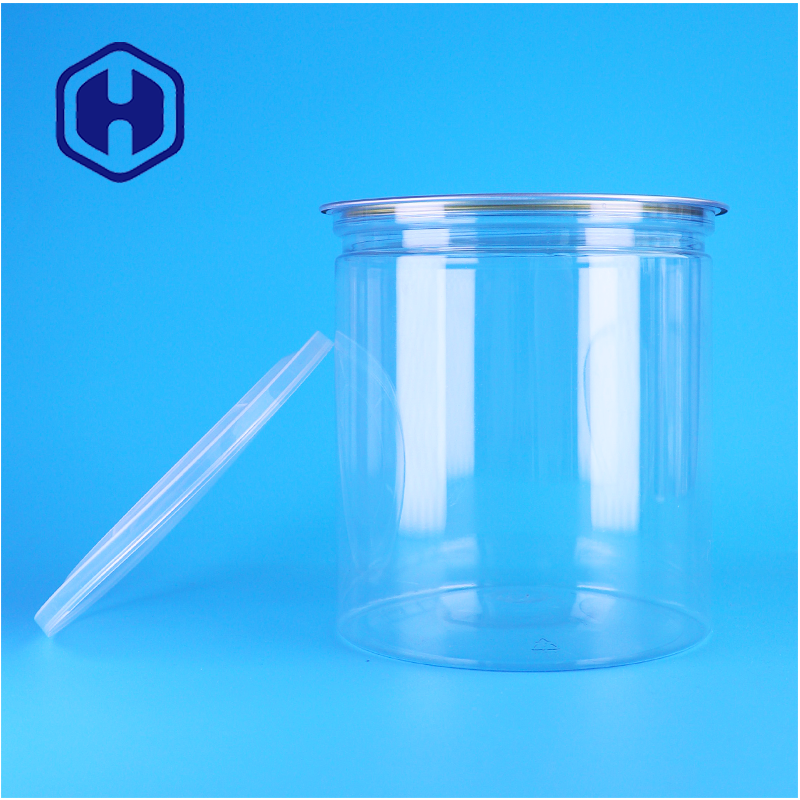 PET Cannette en plastique circulaire transparente pour noix Fruits séchés Aliments bonbons de qualité alimentaire Couvercle ouvert facile