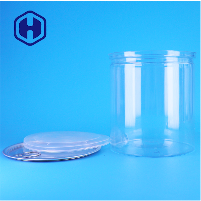 PET Cannette en plastique circulaire transparente pour noix Fruits séchés Aliments bonbons de qualité alimentaire Couvercle ouvert facile