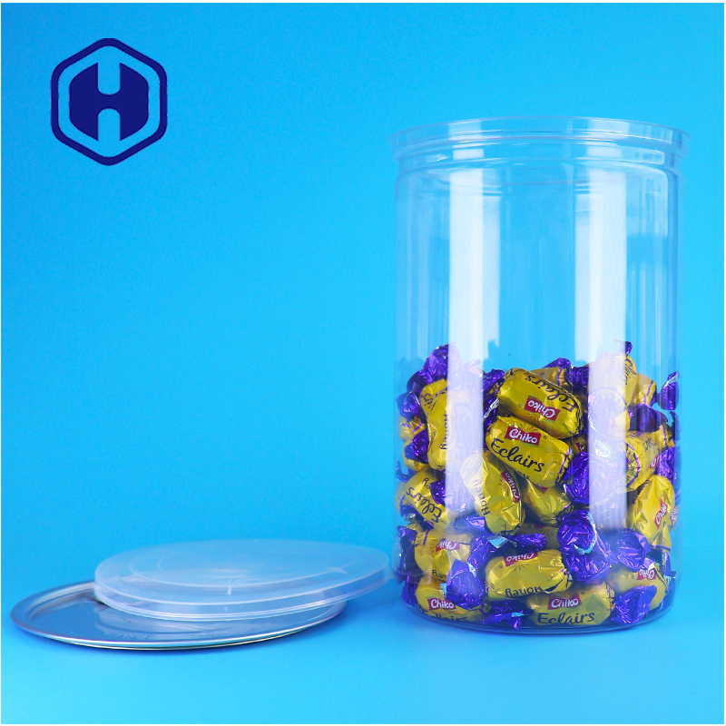 Ronde PET boîte en plastique clair avec couvercle en aluminium épices sucre poudre de protéines facile à verser