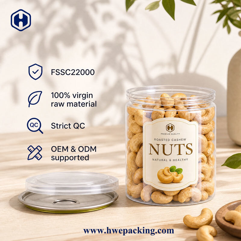 FSSC22000 Contenants en PET clairs certifiés pour les aliments secs ODM Commandes en vrac Design ouvert facile moderne