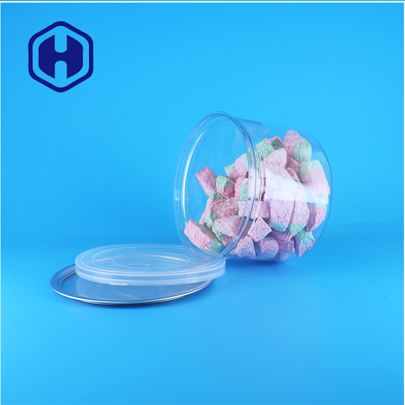 Boîte ronde en PET transparent avec couvercle facile à ouvrir pour aliments, bonbons, biscuits, collations, thé