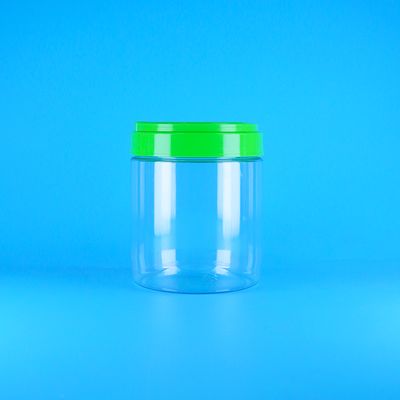 Pot de beurre de cacahuète rond transparent en PET plastique vide, scellable, de qualité alimentaire, avec bouchon à vis et poignée