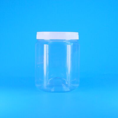 Pot à biscuits en plastique PET transparent de forme hexagonale avec noix de pécan et frites, couvercle plat blanc