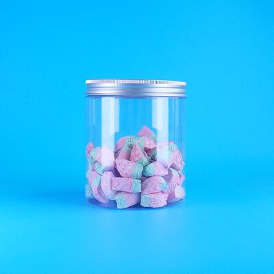 Pot rond en plastique PET transparent pour bonbons à la prune, Skittles, gelée de fruits, gâteau aux haricots mungo, couvercle à vis